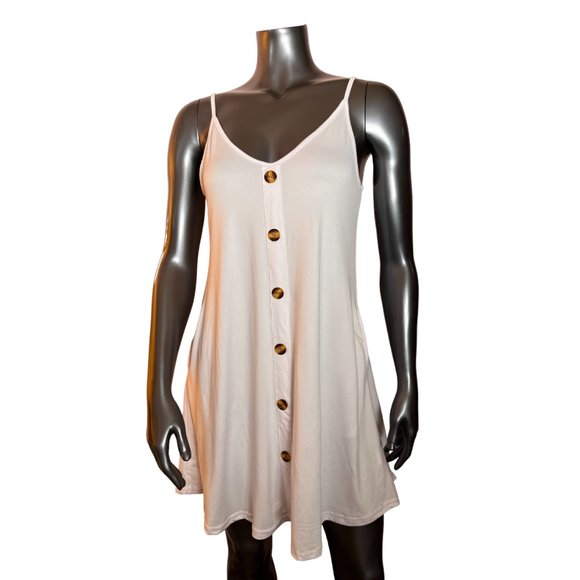 NWT Spaghetti Strap Button Down V Neck Flowy Dress With Pockets S - Picture 2 of 9